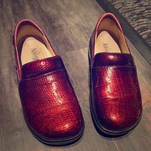 Bright red slip resistant Alegria shoes